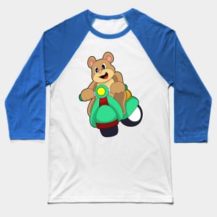 Bear as Biker with Scooter Baseball T-Shirt